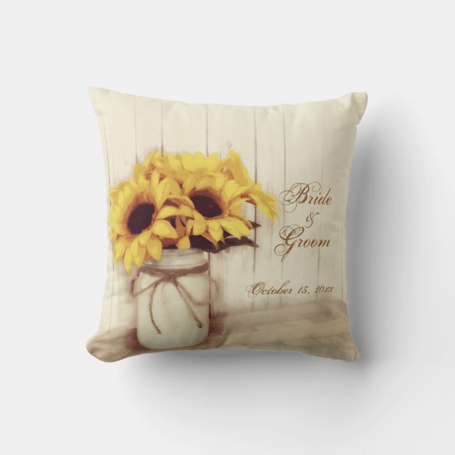 Personalised Wedding Sunflowers Mason Jar Pillow (Front)