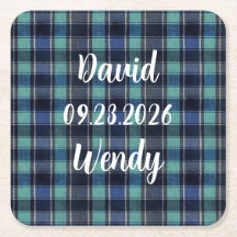 Personalised Wedding Tartan Plaid Paper Coaster