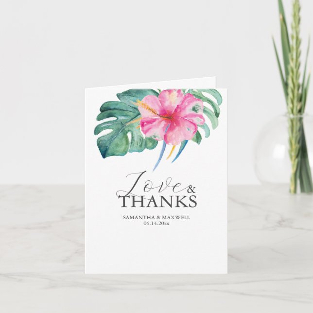 Personalised Wedding Thank You Cards Pink Flower (Front)