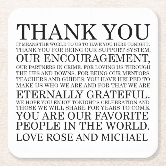 Personalised Wedding Thank You Coasters (Front)