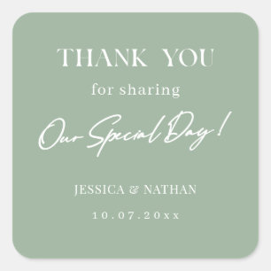Personalised Wedding Thank You Sage Green  Square Sticker