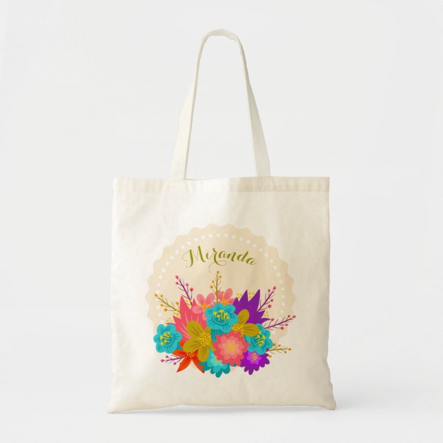 Personalised wedding tote bag with floral print (Front)