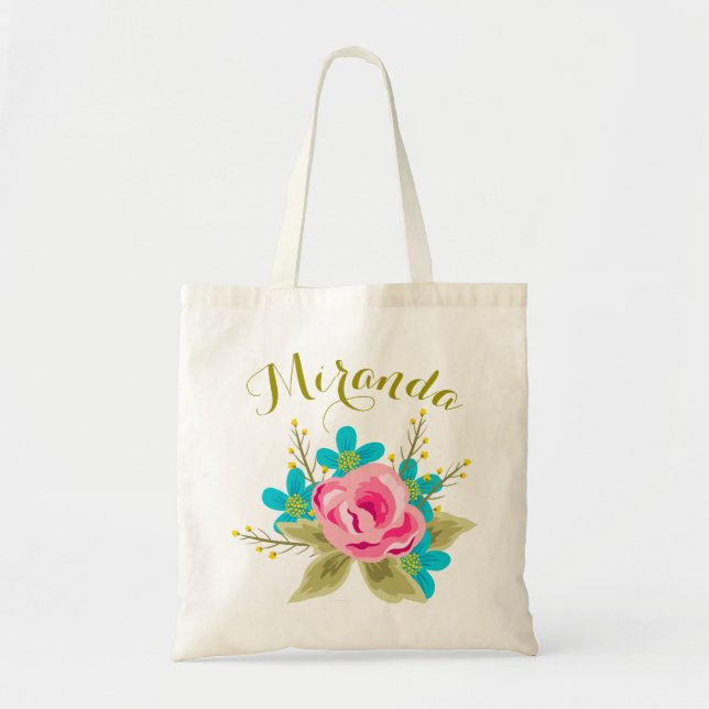 Personalised wedding tote bag with floral print (Front)