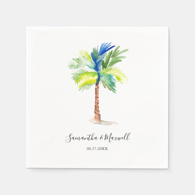 Personalised Wedding Tropical Palm Tree Napkin (Front)