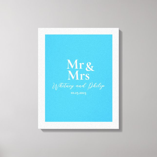 Personalised Wedding Vows Mr Mrs Cayman Blue Canvas Print (Front)