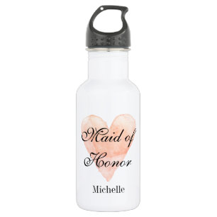 Personalised wedding water bottle with coral heart