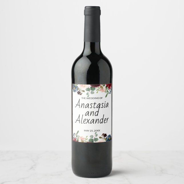 Personalised wedding wine bottle label. label (Front)