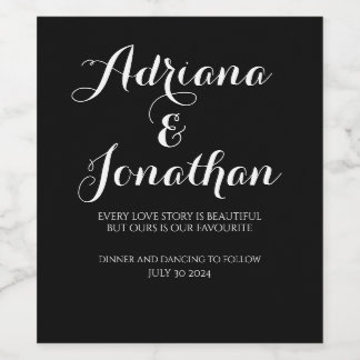 Personalised Wedding Wine Bottle with Custom Black Wine Label