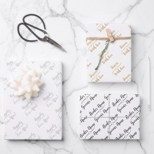 Personalised Wedding Wish Silver Gold Black White Wrapping Paper Sheet (Front)