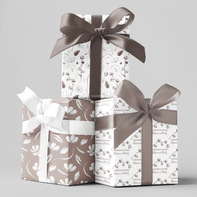 Personalised Wedding Wrapping Paper Sheets (Congratulate someone special with these lovely watercolor cotton and floral wrapping paper sheets! )