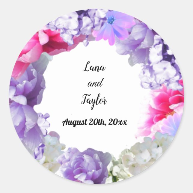 Personalised Wedding Wreath Bouquet Sticker (Front)