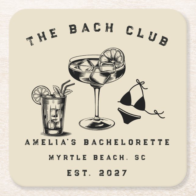 Personalised Weekend Trip Beach Bachelorette Party Square Paper Coaster (Front)