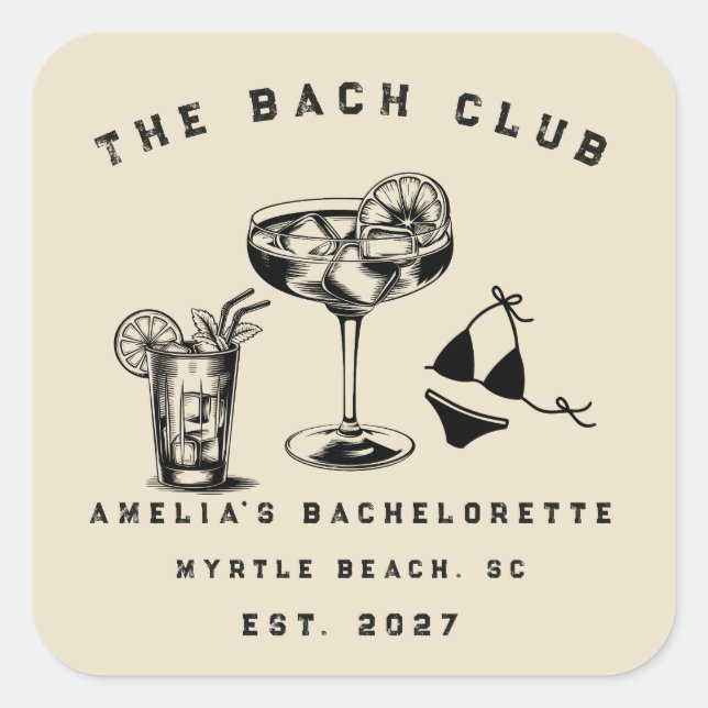 Personalised Weekend Trip Beach Bachelorette Party Square Sticker (Front)