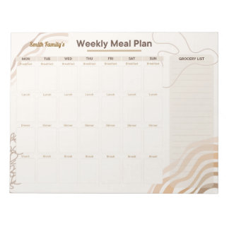 Personalised Weekly Meal Planner in Earthy Beige Notepad