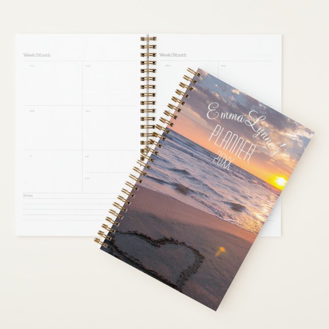Personalised Weekly, Monthly Sunset Beach Name Planner (Display)