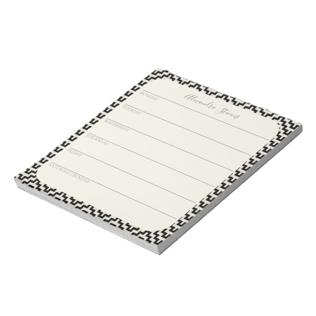 Personalised Weekly Planner Black White Geometric Notepad (Rotated)