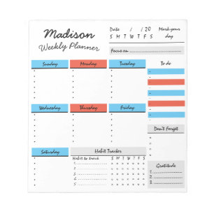 Personalised Weekly Planner Custom Notepad