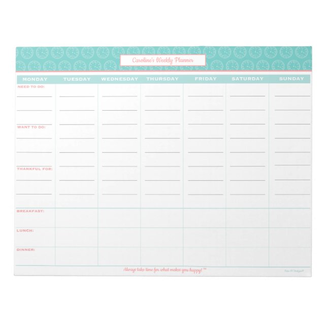 Personalised Weekly Planner Notepad (Front)