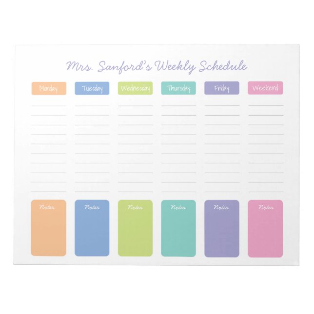 Personalised Weekly Schedule Notepad (Front)