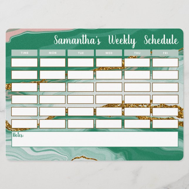 Personalised Weekly Schedule School Timetable (Front)