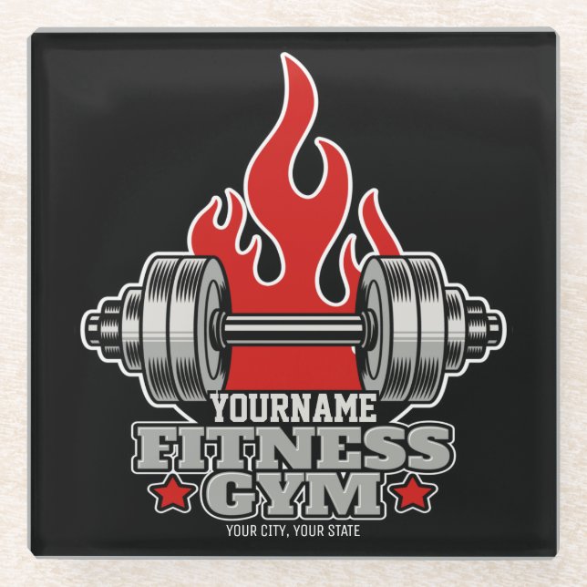 Personalised Weight Lifting Dumbbell Fitness Gym  Glass Coaster (Front)