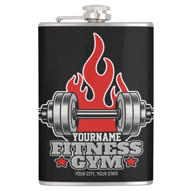 Personalised Weight Lifting Dumbbell Fitness Gym Hip Flask (Front)