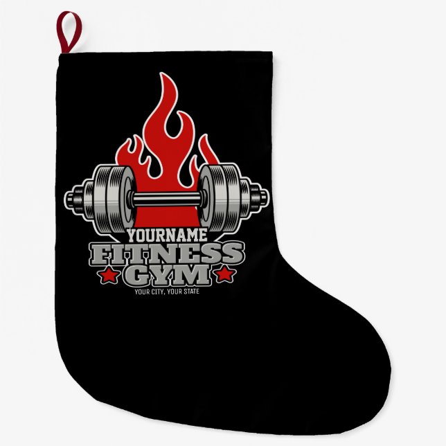 Personalised Weight Lifting Dumbbell Fitness Gym Large Christmas Stocking (Front)
