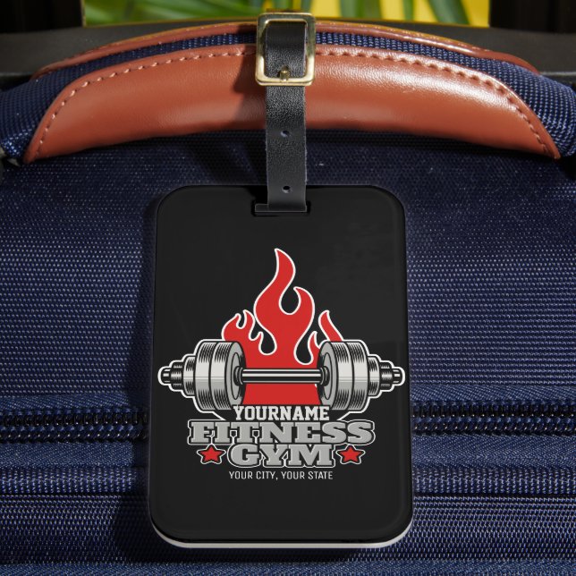 Personalised Weight Lifting Dumbbell Fitness Gym Luggage Tag (Front Insitu 2)