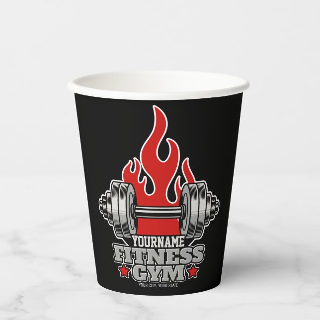 Personalised Weight Lifting Dumbbell Fitness Gym Paper Cups (Front)