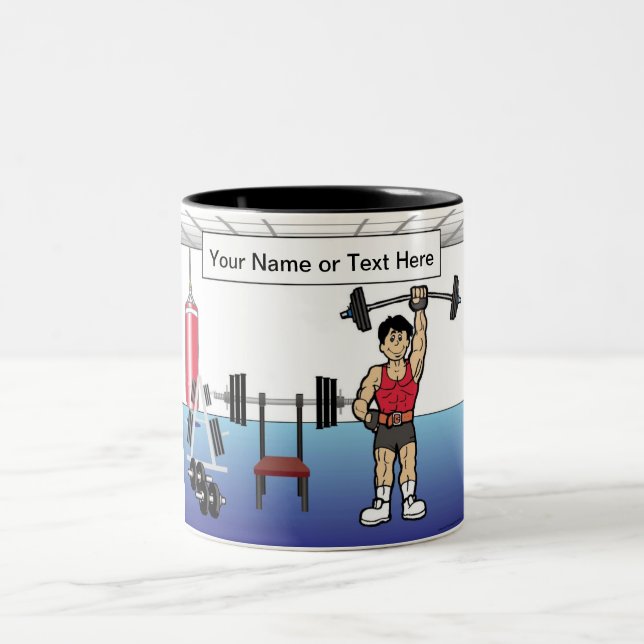Personalised Weightlifter - Male Cartoon Two-Tone Coffee Mug (Center)