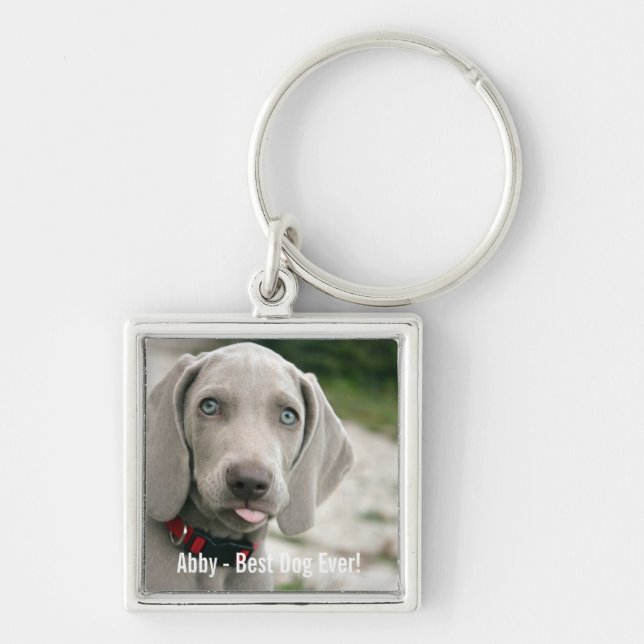 Personalised Weimaraner Dog Photo and Dog Name Key Ring (Front)