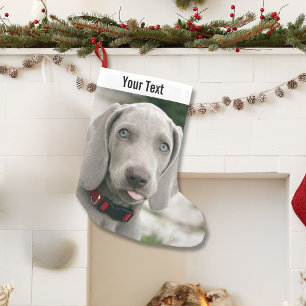 Personalised Weimaraner Dog Photo and Dog Name Small Christmas Stocking