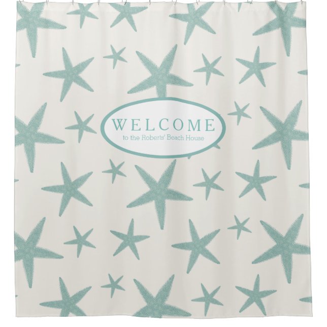 Personalised Welcome Beach House Shore Starfish Shower Curtain (Front)