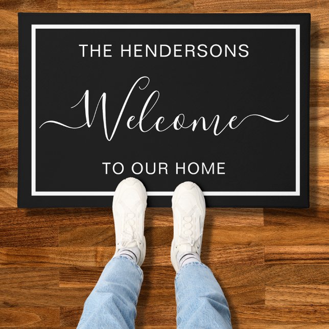 Personalised Welcome Black Doormat (Creator Uploaded)