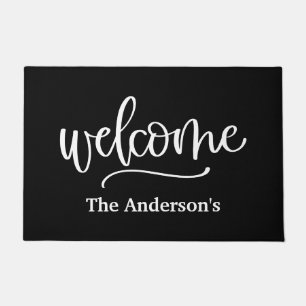 Personalised Welcome Black White Script Doormat