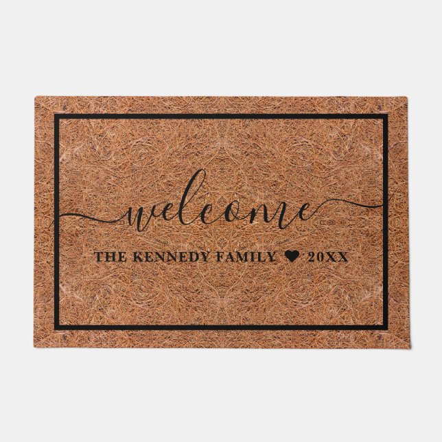 Personalised Welcome Family Name Rustic  Coir  Doormat (Front)