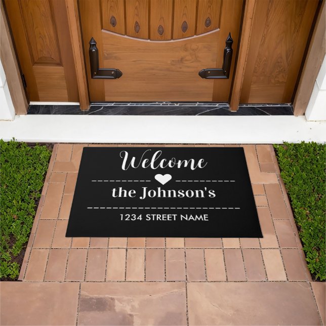 Personalised Welcome Home Family name black Doormat (Outdoor)