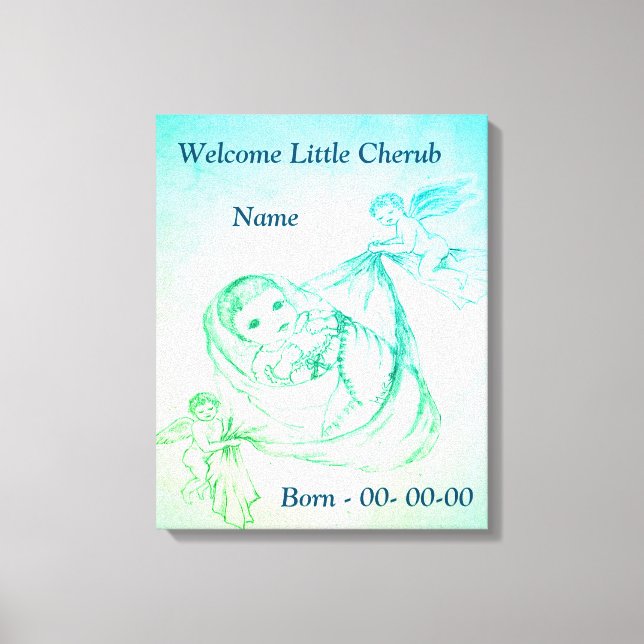 Personalised Welcome Little Cherub Canvas Print (Front)