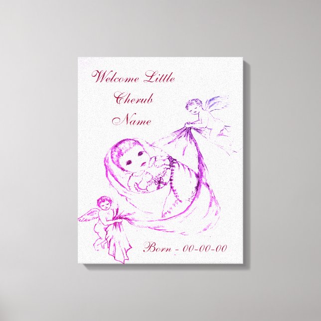 Personalised Welcome Little Cherub Canvas Print (Front)