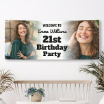 Personalised Welcome Sign 21st Birthday Girl Photo<br><div class="desc">Modern 21st birthday party welcome sign for a girl. Personalised banner with a modern 2-photo collage and bold letters. For inside or outside use. To change the photo placement: click on the button to customise the design,  click on "crop",  and move the image to centre it.</div>