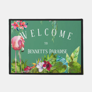 Personalised Welcome To Flamingo Paradise Doormat
