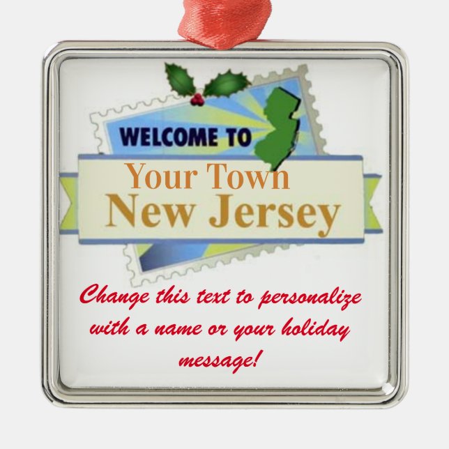 Personalised Welcome to New Jersey Metal Tree Decoration (Front)