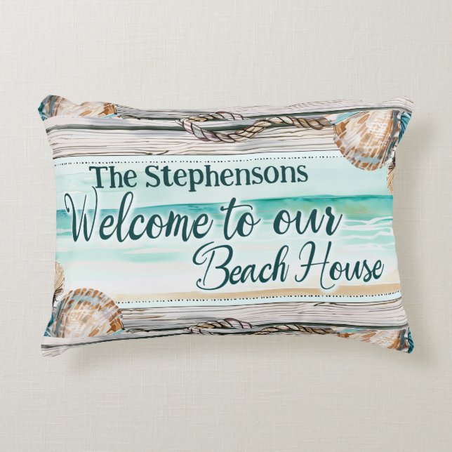 Personalised Welcome to Our Beach House Decorative Cushion (Front)
