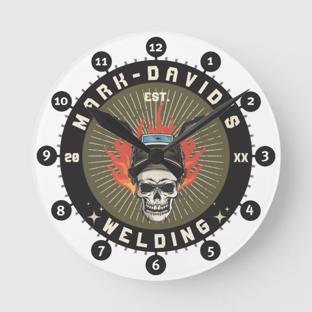 Personalised Welder Metal Worker Welding Workshop Round Clock (Front)