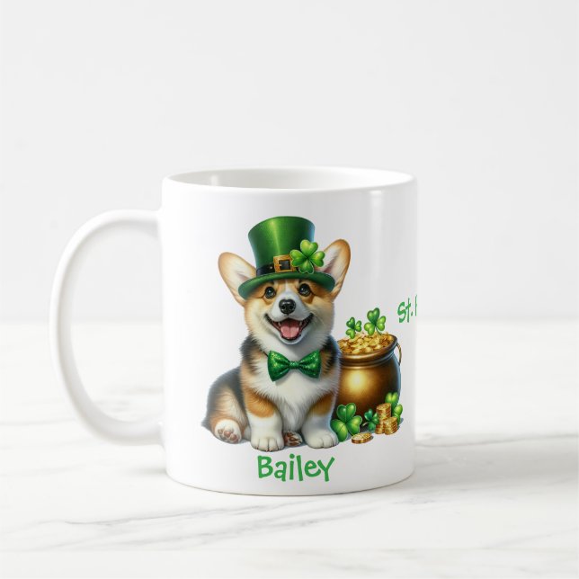 Personalised Welsh Corgi St. Patty's Day Mug (Left)