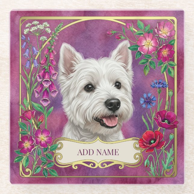 Personalised West Highland Dog Pink Coaster (Front)