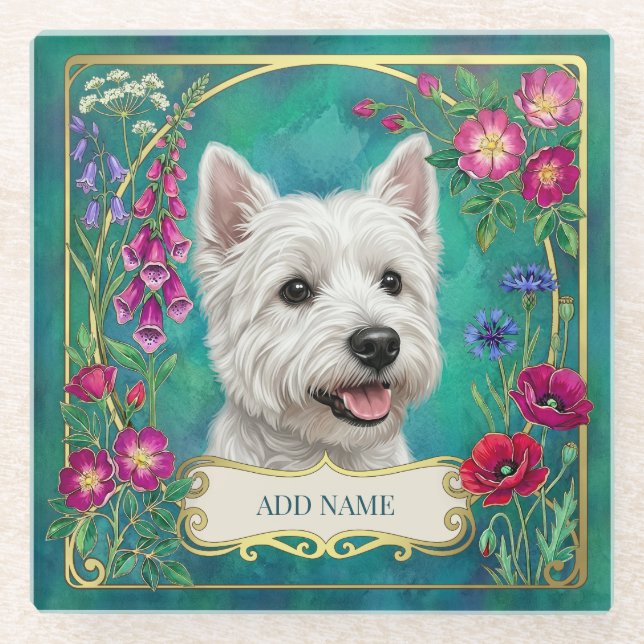 Personalised West Highland Dog Teal Coaster (Front)
