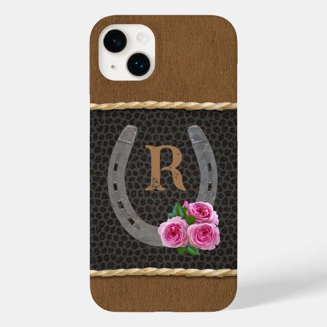 Personalised Western Horseshoe & Pink Roses Case-Mate iPhone Case (Back)