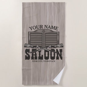 Personalised Western Rifle Guns Old Saloon Bar   Beach Towel