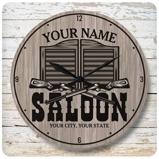 Personalised Western Rifle Guns Old Saloon Bar Large Clock (Creator Uploaded)